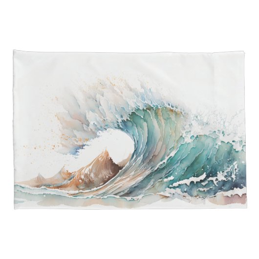 Waterverf oceaangolf kussensloop (Achterkant-Rechts)