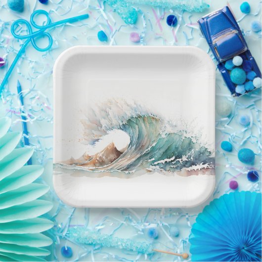 Waterverf oceaangolf papieren bordje (Feest)