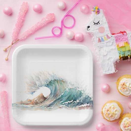 Waterverf oceaangolf papieren bordje (Feest)