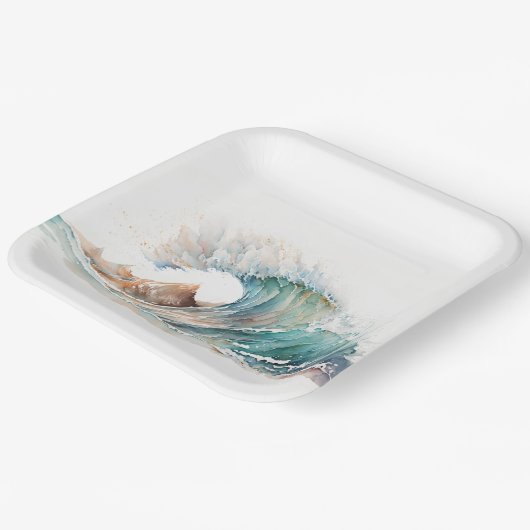 Waterverf oceaangolf papieren bordje (Gebogen)