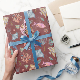 Waterverf Oceaanleven Gestructureerd Grijs Sangria Cadeaupapier
