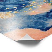 Waterverf oceaanrif abstract blauw oranje goud foto afdruk (Hoek)