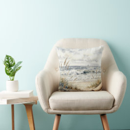 Waterverf Oceaanstrand met gekrulde papier Kussen