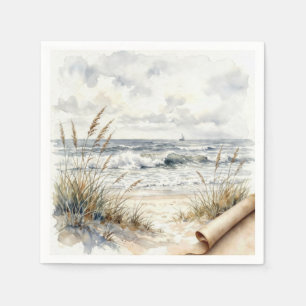 Waterverf Oceaanstrand met gekrulde papier Servet