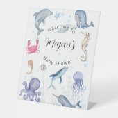 waterverf oceaanthema baby shower bord reclamebord met voetstuk (Voorkant)