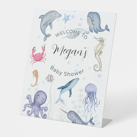 waterverf oceaanthema baby shower bord reclamebord met voetstuk (Voorkant)