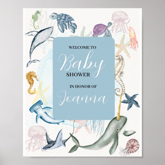 waterverf oceaanthema baby shower welkom poster (Voorkant)