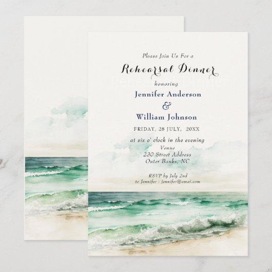 Waterverf Ocean and Beach repesal Dinner Aankondiging (Voorkant / Achterkant)