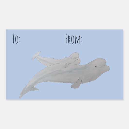 Waterverf Ocean Animal Baby Beluga Whale Rechthoekige Sticker (Voorkant)