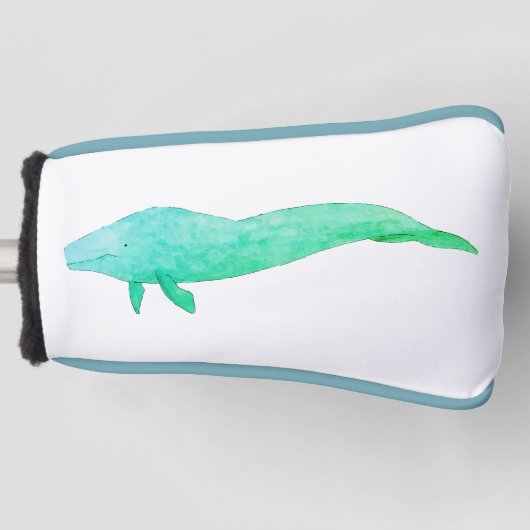 Waterverf Ocean Animal Turquoise Green Whale Golfheadcover (Voorkant)