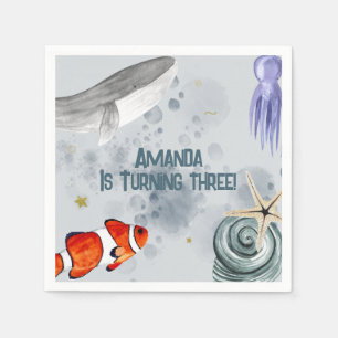 Waterverf Ocean Animals Kids Verjaardagsfeestje Bl Servet