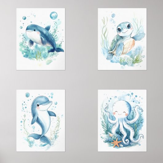 Waterverf Ocean Baby Animals Kinderdagverblijf Dec Muurkunst Sets (Voorkant)
