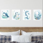 Waterverf Ocean Baby Animals Kinderdagverblijf Dec Muurkunst Sets (Slaapkamer)