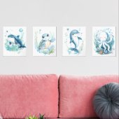 Waterverf Ocean Baby Animals Kinderdagverblijf Dec Muurkunst Sets (Woonkamer)