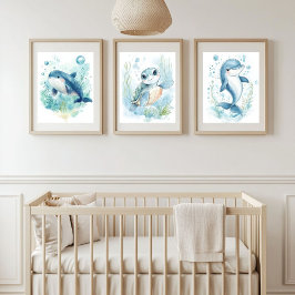 Waterverf Ocean Baby Animals Kinderdagverblijf Dec Muurkunst Sets