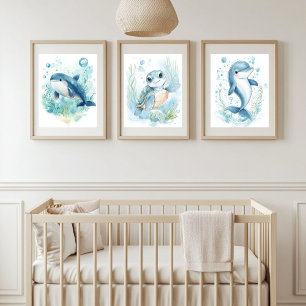 Waterverf Ocean Baby Animals Kinderdagverblijf Dec Muurkunst Sets