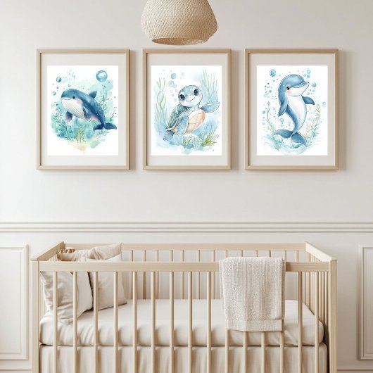Waterverf Ocean Baby Animals Kinderdagverblijf Dec Muurkunst Sets