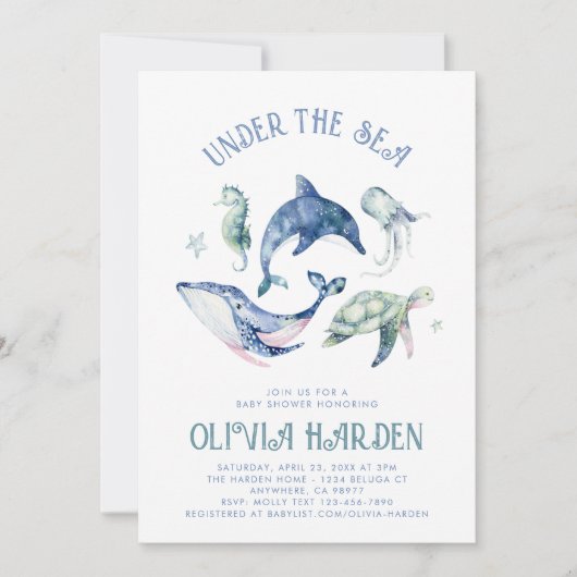 Waterverf Ocean Baby shower Invitation Kaart (Voorkant)