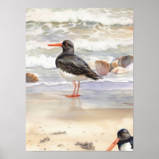 Waterverf Ocean Beach Bird Poster (Voorkant)