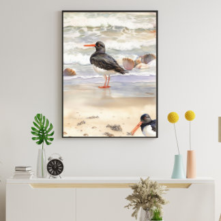 Waterverf Ocean Beach Bird Poster