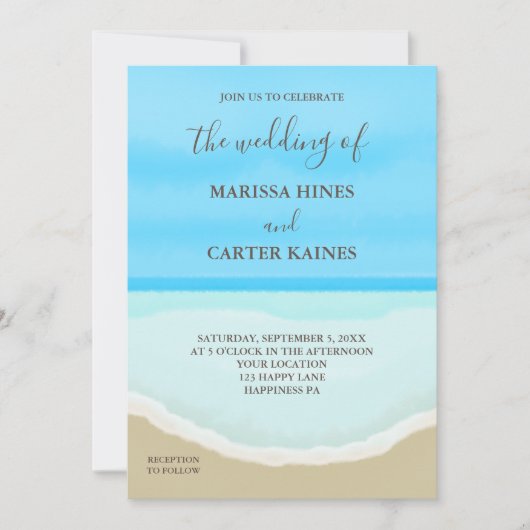 Waterverf Ocean Beach bruiloft uitnodiging (Voorkant)