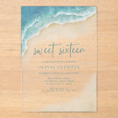 Waterverf Ocean Beach Coastal Sweet Sixteen Acryl Uitnodigingen (Voorkant)