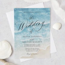 Waterverf Ocean Beach Elegant Script Wedding