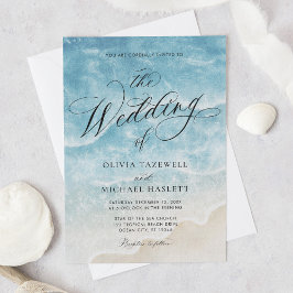 Waterverf Ocean Beach Elegant Script Wedding Kaart