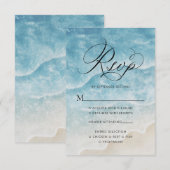 Waterverf Ocean Beach Elegant Script Wedding RSVP Kaartje (Voorkant / Achterkant)