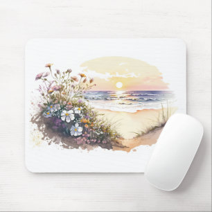 Waterverf Ocean Beach met Flowers Muismat