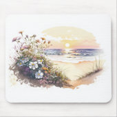 Waterverf Ocean Beach met Flowers Muismat (Voorkant)
