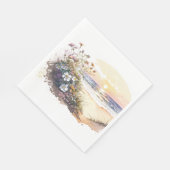 Waterverf Ocean Beach met Flowers Servet (Hoek)