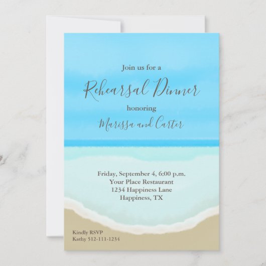 Waterverf Ocean Beach repesal Dinner Kaart (Voorkant)