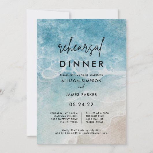 Waterverf Ocean Beach repesal Dinner Kaart (Voorkant)