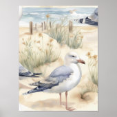 Waterverf Ocean Beach Seagull Poster (Voorkant)
