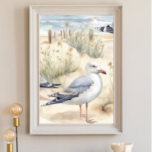 Waterverf Ocean Beach Seagull Poster
