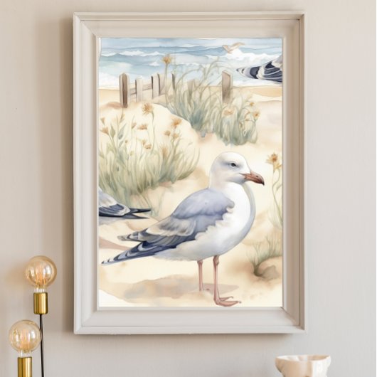 Waterverf Ocean Beach Seagull Poster