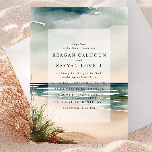 Waterverf Ocean Beach Seascape Wedding Kaart