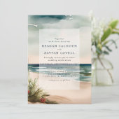 Waterverf Ocean Beach Seascape Wedding Kaart (Staand voorkant)