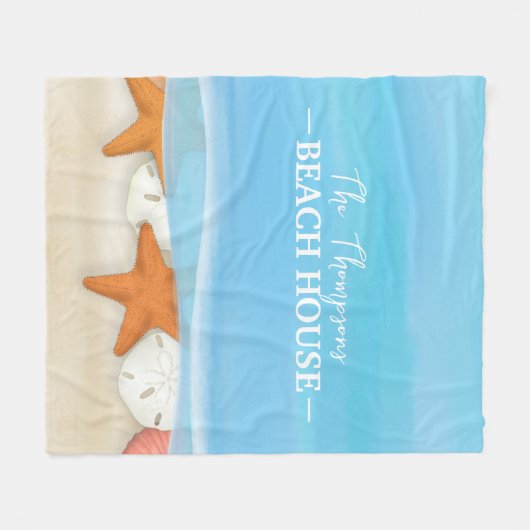 Waterverf Ocean Beach Seashells Beach House Fleece Deken (Voorkant (Horizontaal))