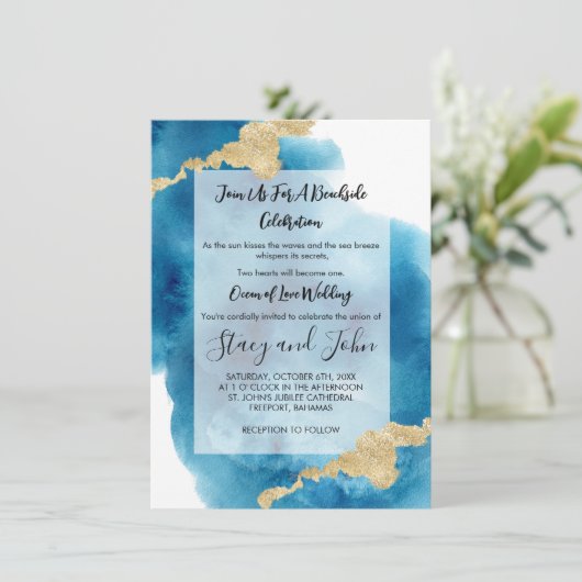 Waterverf Ocean Beach Tropical Island bruiloft Kaart (Staand voorkant)