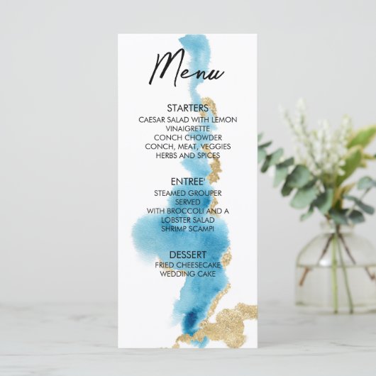 Waterverf Ocean Beach Tropical Island bruiloft Menu (Staand voorkant)