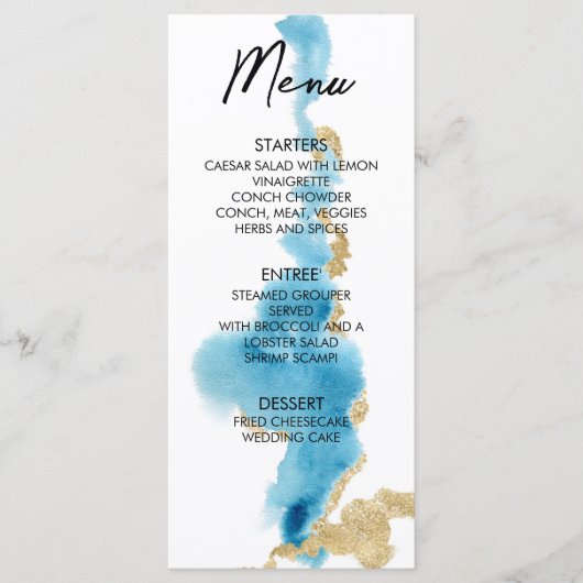 Waterverf Ocean Beach Tropical Island bruiloft Menu (Voorkant)