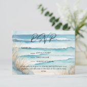 Waterverf Ocean Beach Wedding Website QR Code RSVP Kaartje (Staand voorkant)