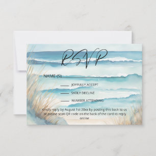 Waterverf Ocean Beach Wedding Website QR Code RSVP Kaartje