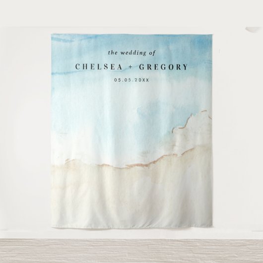 Waterverf Ocean Beach Zomer Bruiloft Achtergrond Wandkleed (Voorkant)