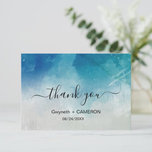 Waterverf Ocean Beach Zomer bruiloft Bedankkaart (Staand voorkant)