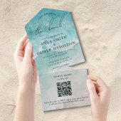 Waterverf Ocean Beach Zomer Moderne bruiloft foto All In One Uitnodiging