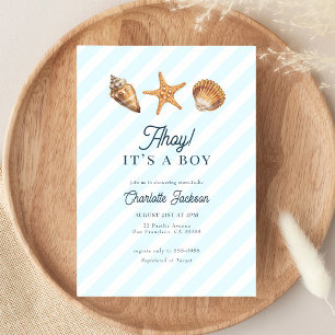 Waterverf Ocean Blue Boy Baby shower Kaart