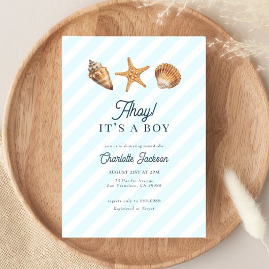 Waterverf Ocean Blue Boy Baby shower Kaart